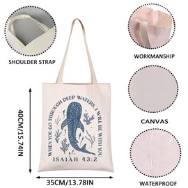 Whale Shark Canvas Tote Bag Shark Lovers Gifts Shark Merchandise Sea Animal Gift (ISAIAH 43:2 tote CA)