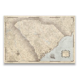 Conquest Maps Push Pin South Carolina Map Board - With Push Pins to Mark South Carolina Travels - Handmade in Ohio, USA - Design: Rustic Vintage
