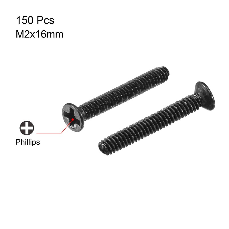 sourcing map M2 x 16mm Phillips Screw Fastener Black for
