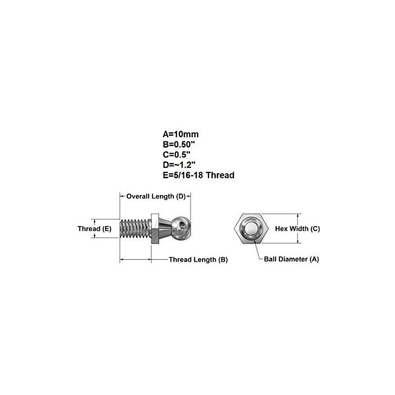 (4 Pack) 10mm Ball Studs with Hardware - 5/16-18 Thread