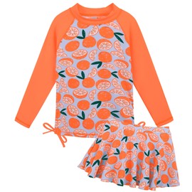 BAOHULU Girls 2-Piece Rash Guard Swimsuit Long Sleeve Bathing Suit with Swim Skirt UPF50+ Kids Beach Swimwear 2-12Y S495_Lemon_6A