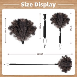 Nicemiya Extendable Ostrich Feather Duster with 17-42 inch Bendable Aluminum Alloy Rod, Natural Fluffy Reusable Feather Duster for Cleaning High Ceilings, Pendant Lamps, Blinds, Furniture and Roof