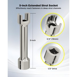 1/2″ Drive 3/4″ (19mm) Strut Channel Impact Socket | 12-Point, 5-inch, Cr-V Deep Strut Socket, Crack-Resistant, Nickel Plated Finish, Fits 1-5/8″, 2-7/16″ & 3-1/4″ Strut Channels