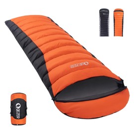 QEZER Down Sleeping Bag for Adults, 600 Fill Power for Cold Weather. Ultralight with Compression Sack, Ideal for Backpacking, Camping & Hiking