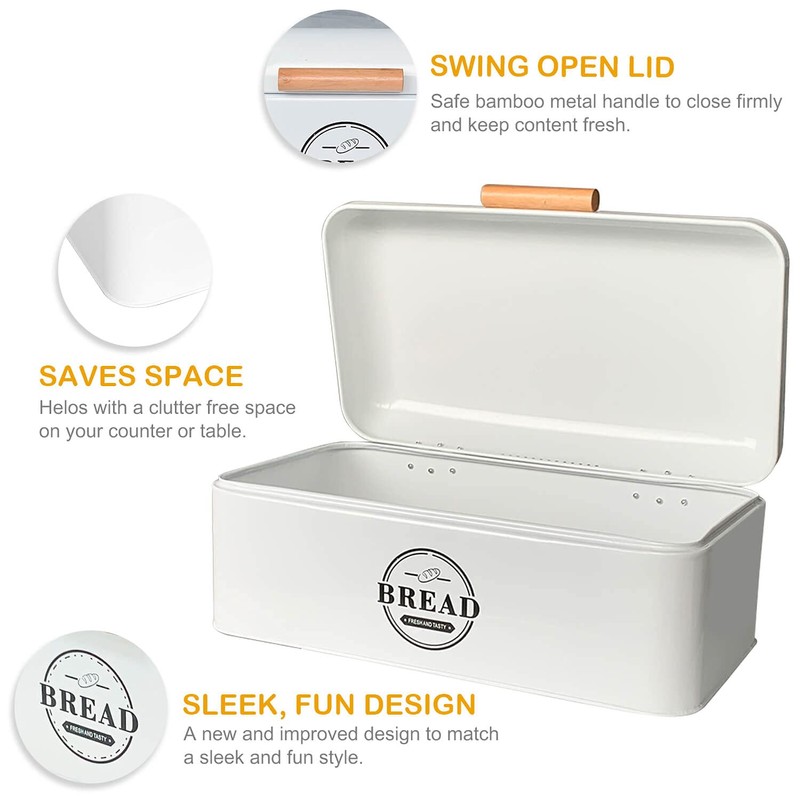 SOTECH Large White Bread Box with Lid,Farmhouse Bread Box in