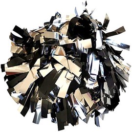 Danzcue 6" Metallic Cheerleading Pom Pom with Baton Handle Pack of 2, Hot Pink/Silver