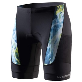 MY KILOMETRE Men's 9" Triathlon Shorts with Adjustable Drawstring, Easy Reach Leg Pockets, Chamois for Long Distance Tri Race