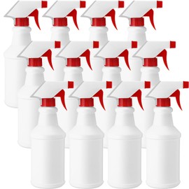 Eccliy 12 Pcs 16 Oz Plastic Spray Bottle, Adjustable Empty Reusable Sprayer for Cleaning, Planting, Water, Bathroom and Kitchen, BBQ, Commercial and Residential(Red,New)