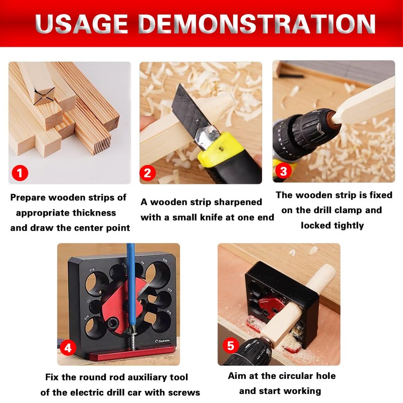 AACGIN Dowel Maker Jig Kit, Imperial 5/16-3/4inch Adjustable Drill Milling