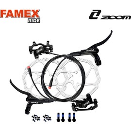 FAMEX RIDE Zoom EBike Hydraulic Disc Brake FR-ZHB876E 2-PIN Plug Power-Off Sensor Front & Rear 700mm & 1650mm Set 2 Piston for Mountain Bike MTB BMX (Black)