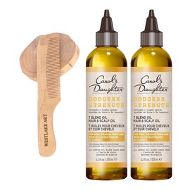 Goddess Strength 7 Oil Blend, Scalp & Hair Oil For Dry, Itchy Scalp, 4.2 Fl Oz Hair Oil, Bundled With Wooden Comb - Castor Oil Infused, Reduces Breakage For Curly, Coily Hair [Pack Of 2]