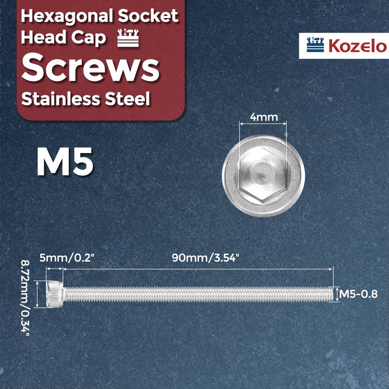 Kozelo 6pcs Socket Head Cap Screws - [M5-0.8 x 90mm]
