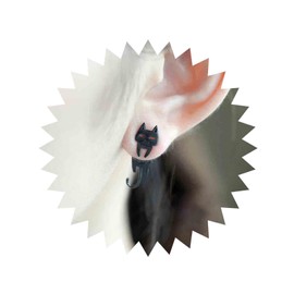 Aneneiceera Boho Cat Ear Jacket Earrings Black Cat Earrings Tiny Cat Stud Earrings Hanging Cat Cute Earrings Jewelry for Women and Girls (Black)