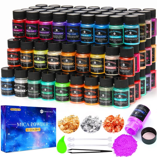 CHANGTIKEJI Mica Powder，63 Colors - 10g/Bottle of Natural Pigment Powder