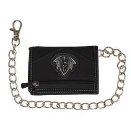 Marshal Men's Tri-fold Black Chain Wallet Motorcycle Rider Trucker Biker Wallet New (Skeleton with Wings)