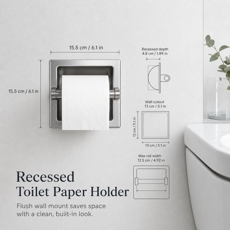 LSWYYP Recessed Toilet Paper Holder for Bathroom,6.1 Inches Stainless Steel