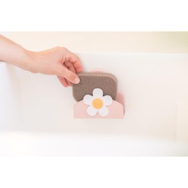Vigar Florganic Sponge & Holder Set, Eco-Friendly, Daisy-Decorated Sponge Holder with Suction Cup and Sponge, Pink