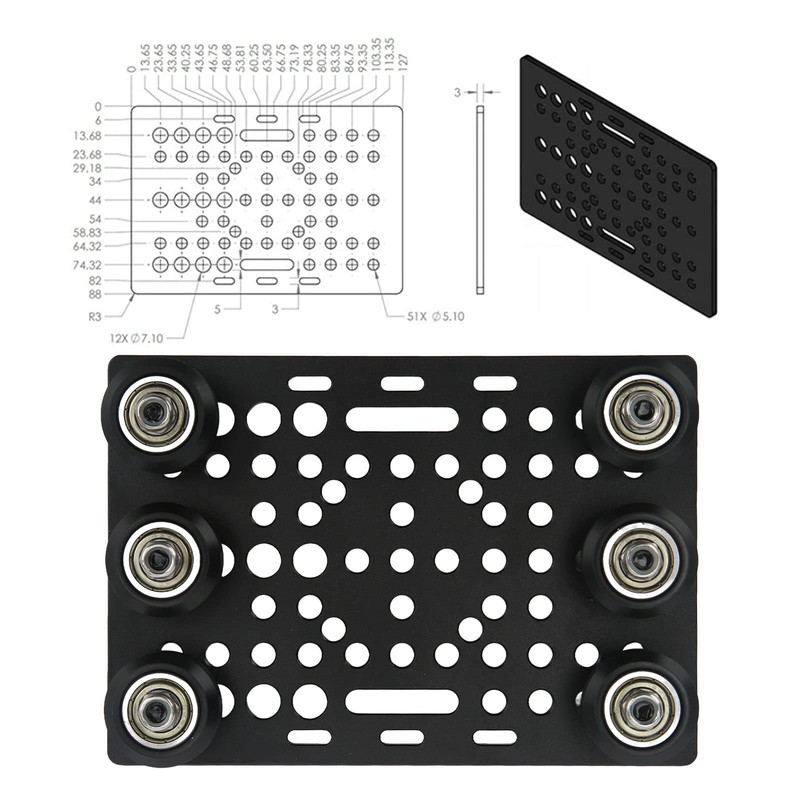 Aluminum Gantry Plate with Pulley Wheel Black Anodized Surface 0.8