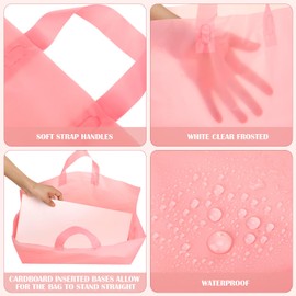 Patelai 200 Pack Frosted Plastic Gift Bags 16 x 6 x 12 Inches Clear Shopping Bags Bulk with Handles and Cardboard Bottom Boutique for Small Business Merchandise Retail Stores (Coral Pink)