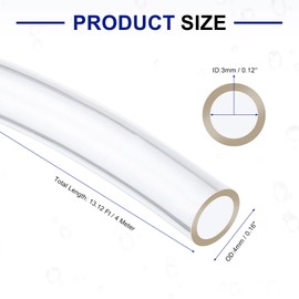 sourcing map PVC Tubing, 3mm ID x 4mm OD - 13 Feet Long Clear Vinyl Water Pipe, Lightweight Plastic Flexible Water Pipe for Aquaponics, Air Hose, Irrigation