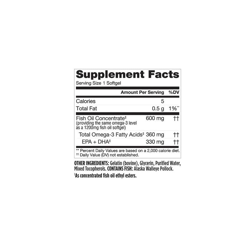 Finest Nutrition Half-the-Size Fish Oil 1200 mg, Softgels, 200 ea