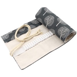 DOITEM 48 Holes 72 Holes Packaging Holder Pencil Wrap Box Pencil Holder for Artists, School, Animal, Grey Trees 48 Holes, artist case