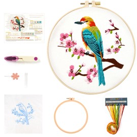 MAMUNU Embroidery Kit for Beginners Adults, Cross Stitch Kits, Stamped Cross Stitch Kits, Hummingbird and Flower Embroidery Kit with Printed Embroidery Cloth, Embroidery Hoop, Color Threads and Tools