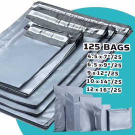 125 Mixed Grey Plastic Mailing Mail Post Postage Bags Assorted Sizes Packaging Poly Postal mailers Grey Parcel Bags Self Seal Strong Mailing Postal Bags, Packing Shipping Bags - 5 Sizes/25 Each
