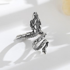 AEONSLOVE Dragon Rings 925 Silver for Men Women Wolf Ring Adjustable Silver 925 Open Ring Tetragrammaton Pentagram Vintage, Sterling Silver