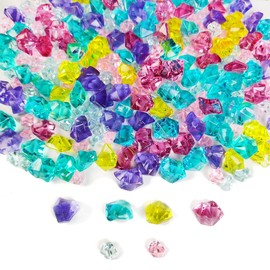 HappyFiller 15 OZ Multi Colored Fake Ice Rocks Cubes Acrylic Gems Stones for Easter Vase Fillers,Mermaid Birthday Party,Wedding Table Scatters,Floral Arrangement,Home Centerpieces