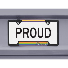 Rainbow Rides - Rainbow Proud Flag Black All-Metal Open Corner License Plate Frame Tag Holder for Cars/SUVs/Trucks Weather-Proof Automotive Accessory