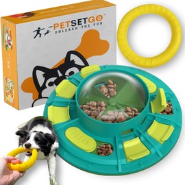 PetSetGo 2-in-1 Dog Puzzle Toy, Training Ring with Treat Dispenser, Mental Stimulation for Small to Large Dogs (Green and Yellow, Puzzle with Ring Toy)