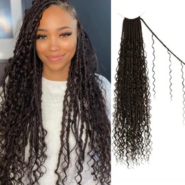 Boho Faux Locs Crochet Hair 24 Inch Goddess Locs 8 Packs Boho with Curly Ends Pre-looped Long Bohemian River Locs Crochet Hair for Black Women(24Inch,#4)