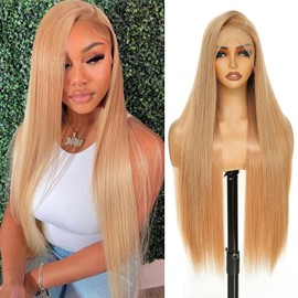 Yacurcur 13x6 Lace Frontal Wig Long Straight Wigs Pre-Plucked Hairline with Baby Hair Transparent Lace Synthetic Front Straight Wigs for Girls Daily Party Use 30 Inch (27#)
