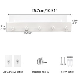 Echehi 5 Hooks Metal Key Holder with Shelf, 3 Way Mounting, Space-Saving Design for Home & Office. White