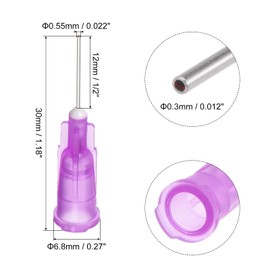 sourcing map Industrial Blunt Tip Dispensing Needle with Luer Lock for Liquid Glue Gun, 24G 1/2", 20 Pcs (Purple)