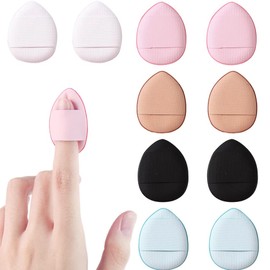 Samcos Cushion Funde Puff Set of 10 in 5 Colors, Water Drop Shape, Funde Sponge, Makeup Puff Sponge, Macaron, Mini Puff Mini, Finger Puff Soft, Wet and Dry