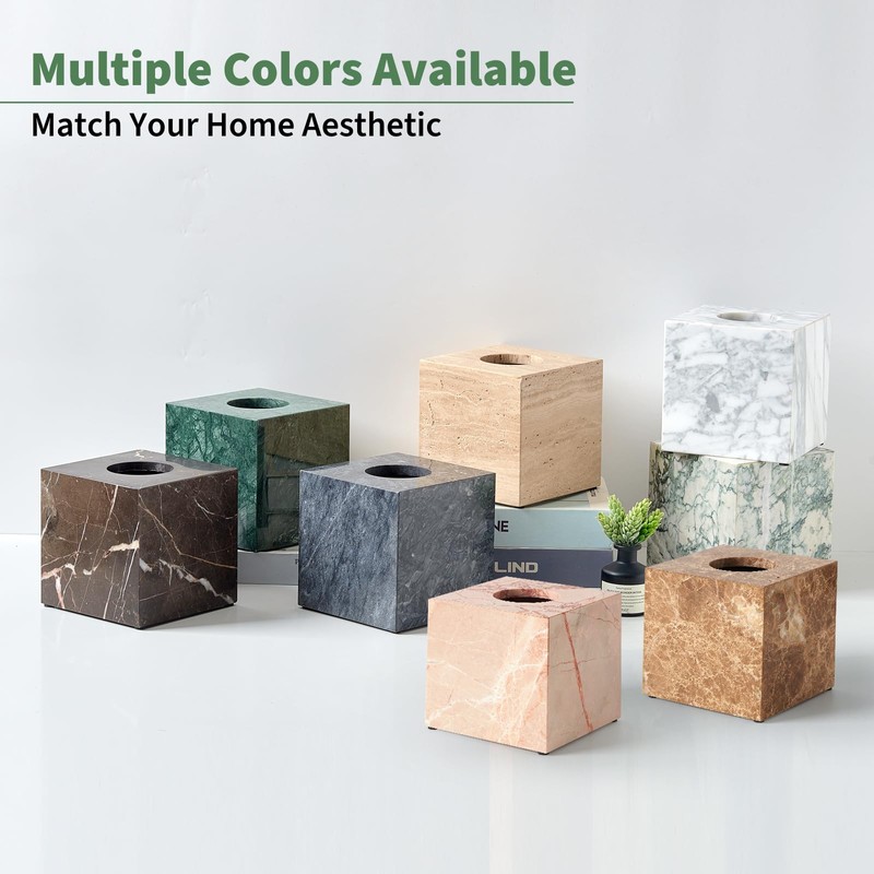 Real Natural Marble Tissue Box Cover, 5.5in Square Holder
