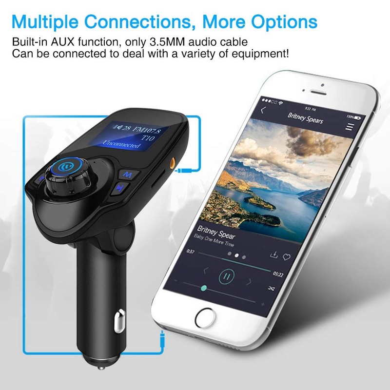 KIMISS Car Bluetooth FM Transmitter, T11 Bluetooth Wireless Handsfree MP3