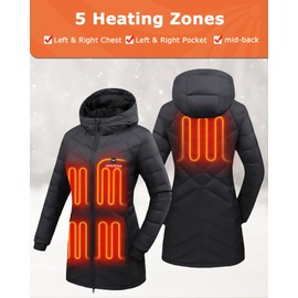 Venustas Women‘s Long Heated Jacket with Battery Pack, 100% Recycled Electric Heated Puffer Winter Coats with Hood
