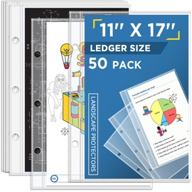 11 x 17 Page Protectors, 50Pack, Vertical Protective Sheets, Side Loading, Ledger Size Document Holder, Sheet Protectors for 3 Ring Binder, Archival Safe