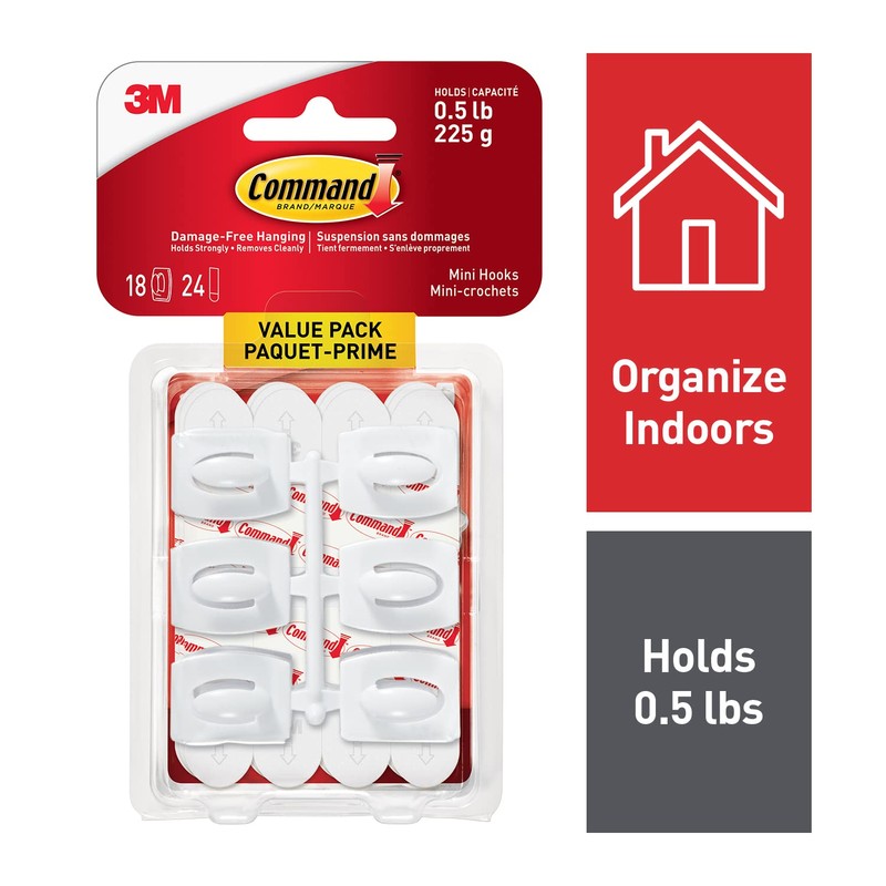 Command Mini Hook Value Pack, Mini, White, 18 Hooks 24
