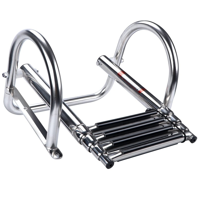 Hoffen 4 Step Pontoon Boat Ladder, Stainless Steel Telescoping Folding