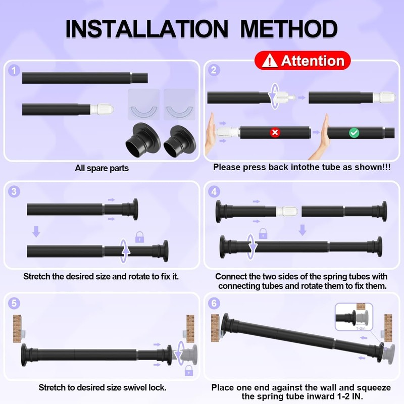 Small Tension Rod 18-32 Inches Black Shower Curtain Rod Heavy