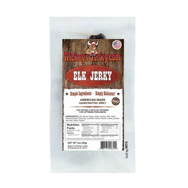 Rickey's Jerky, Elk, 100% Made From Solid Strips of Exotic Wild Game Jerky, All Natural Meat, High Protein snack, Keto Friendly, Gluten Free, Simple Ingredients, Perfect for Father's Day or that hard to buy for man. (Elk)