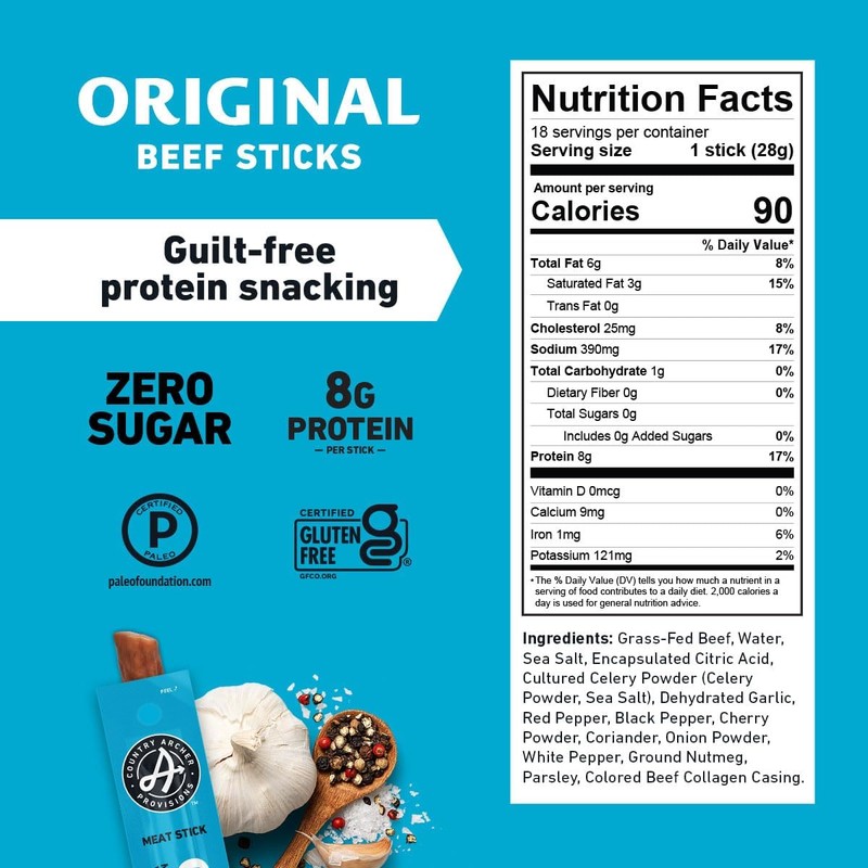 Country Archer Beef Jerky Sticks - Grass Fed Beef Sticks