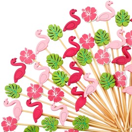 Funtery Tropical Cocktail Picks Hawaiian Luau Assorted Bamboo Toothpicks Flamingo Palm Leaf Cocktail Toothpicks for Appetizers Drinks Fruit Beach Birthday Wedding Holiday Party Supplies(200 Pcs)