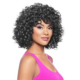 Maxwigs Wigs Larissa Wig Color 1B - Full Bouncy Curls Medium Length Extra Curly Fusion Heat Friendly Synthetic Fiber Womens Face Framing Hairline Bundle Hairloss Booklet