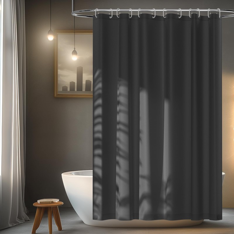 Seenus Charcoal Grey Waterproof Fabric Shower Curtain Liner with 12