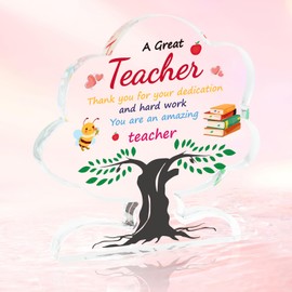 Clundoo Thank You Teacher Gifts, Teacher Acrylic Plaque Teacher Appreciation Gifts for Graduation Gift, Teacher End of Term Gift, Retirement, Birthday, Acrylic Tree Plaque for Women Men